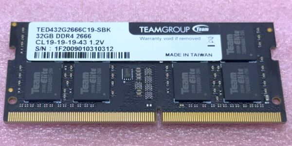 Team TED432G2666C19-SBK◆PC4-21300/DDR4-2666 260Pin SO-DIMM 32GB