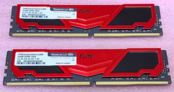 Team TPRD432G3200HC22BK 2枚■PC4-25600/DDR4-3200 UDIMM 64GB@32GB