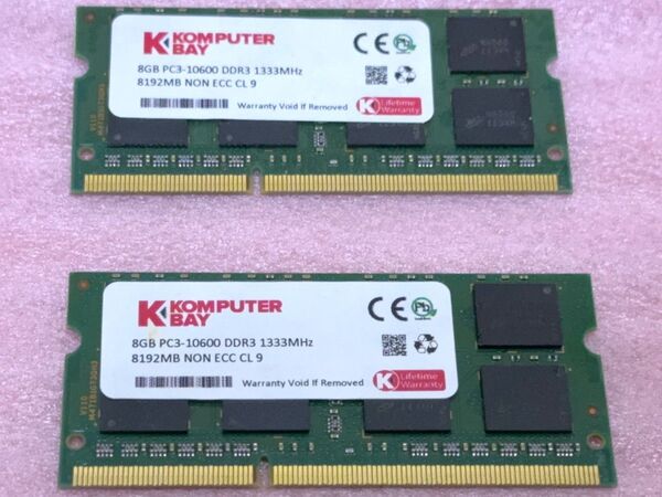 KOMPUTERBAY KB_8G_D3_1333_C9 2枚■PC3-10600S DDR3 SO-DIMM 16GB@8GB