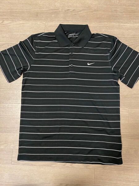 NIKE GOLF ポロシャツ FIT DRY ロゴ刺繍 ボーダー 黒 白 M ゴルフウェア ナイキ