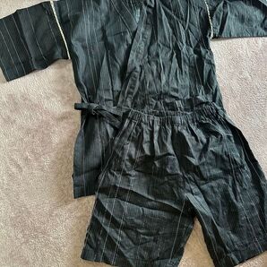 子供用ジンベイ 甚平 130cm とってもカッコいい 黒地に銀の光り輝く お値下げ不可 夏祭り