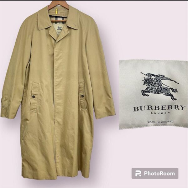BURBERRY バーバリー ステンカラーコート イングランド製 ベージュ 春 秋 コート メンズ チェック柄 ヴィンテージ