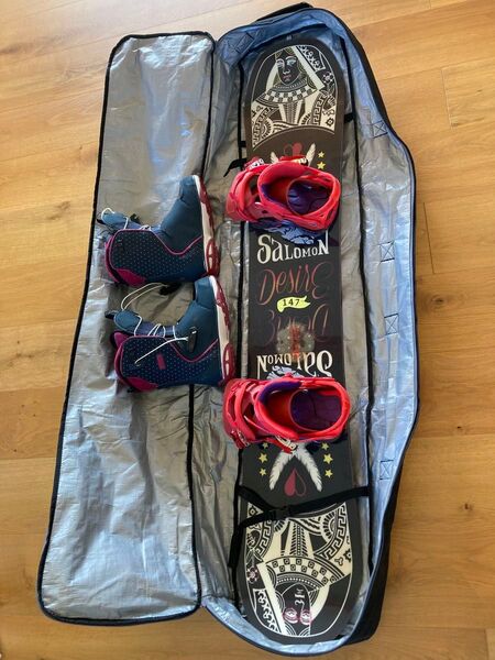 SALOMON スノーボードセット ケース、ボード、ビンディング、ブーツ