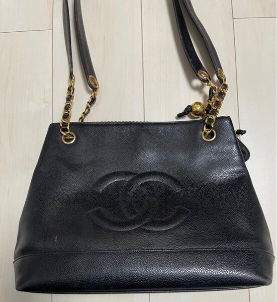 CHANEL シャネル ココマークチェーンショルダートートバッグ キャビアスキン