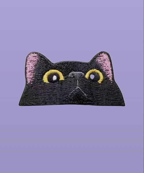 黒猫 アイロンワッペン 真顔