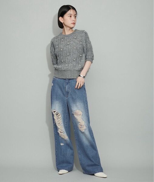 2025年購入 ADAM ET ROPE' ダメージディテールワイドデニムパンツ