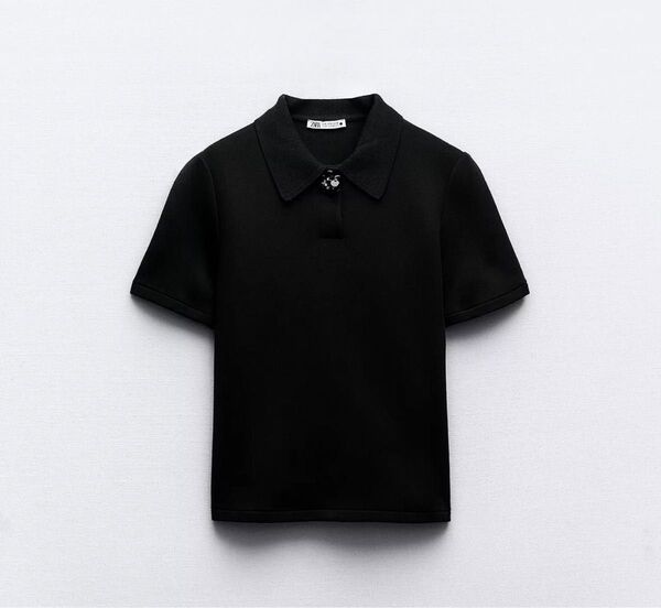 【美品】ZARA ザラ ポロネックトップス フラワー ビジュー