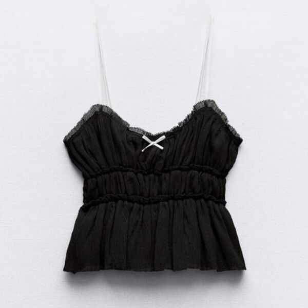 【美品】ZARA リボンテクスチャートップス キャミソール ビスチェ