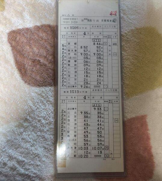 運転士時刻表 鉄道時刻表 JR西日本 西日本旅客鉄道 京都電車区 京都 滋賀