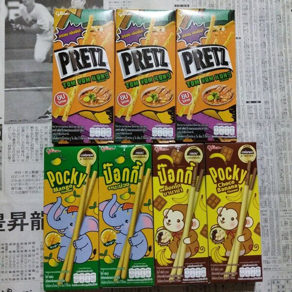 タイ限定ポッキー チョコバナナ味 マンゴー味 グリコのプリッツ 7個セット