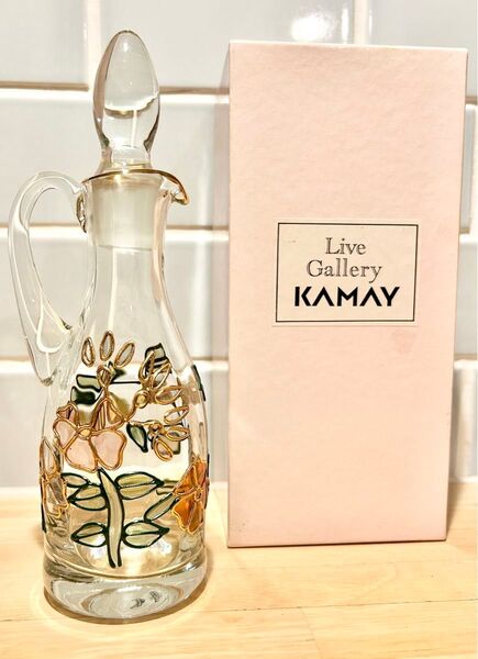 レトロ グラス KAMAY 花柄 ドレッシング ボトル ガラス ルーマニア 美品 ガラス製 水差し コレクション