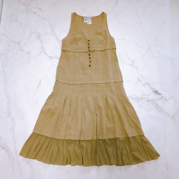 マックスマーラ/MaxMara イタリア製 ノースリーブワンピース リネン シルク Lサイズ