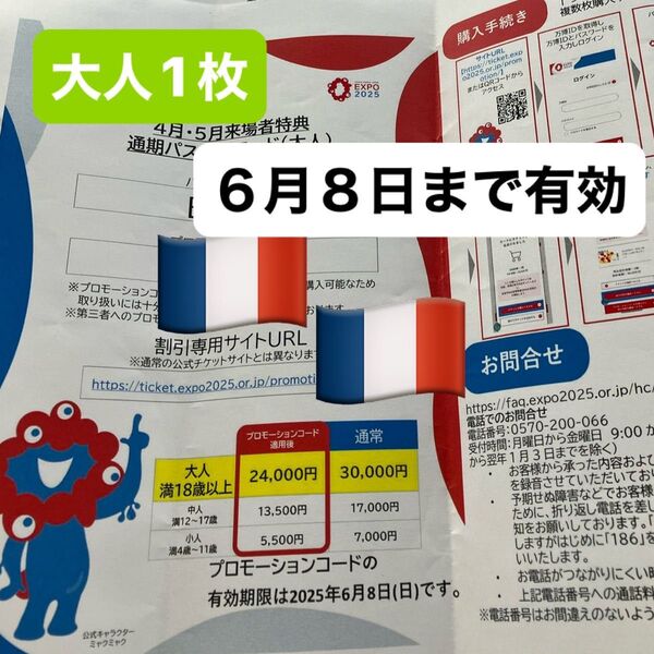 大阪万博 通期パス割引コード 大人1枚 6月8日まで有効