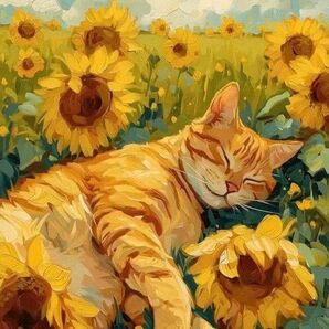 《新品未使用品》ダイヤモンドアートキット ひまわり畑のお昼寝猫