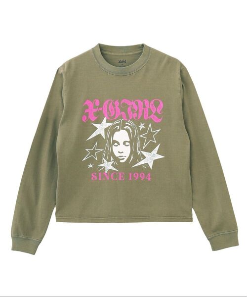エックスガール x-girl ロンT Tシャツ STAR AND FACE LOGO FADED L/S TEE