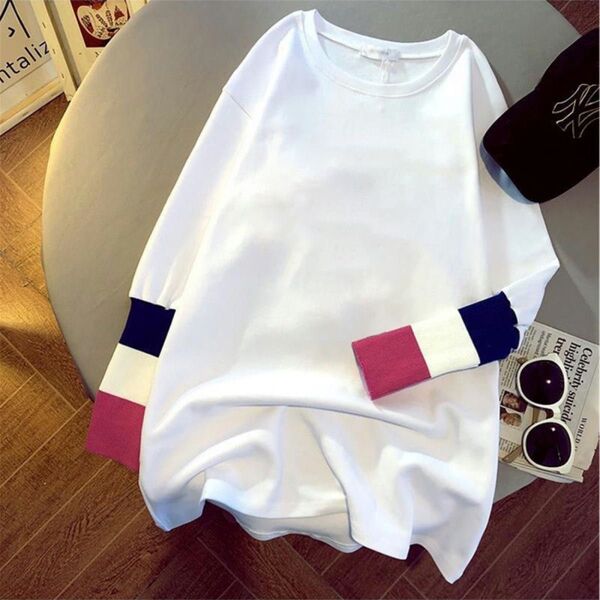 【ピンク】バイカラーロンT ロンT カットソー トップス
