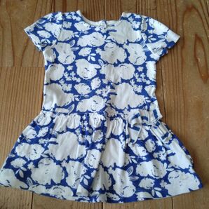 プチバトー 女の子 チュニックワンピース 花柄 青 白 80