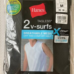 Mサイズ ヘインズ Vネックサーフシャツ 2枚 ノースリーブ肌着 インナー ブラック ランニング CP