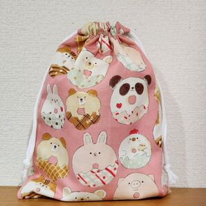 E 給食袋 巾着袋 ハンドメイド 裏地つき なわとび入れ