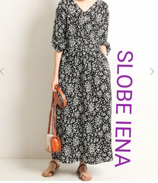 SLOBE IENA ワンピース ロング 長袖 花柄 ブラック