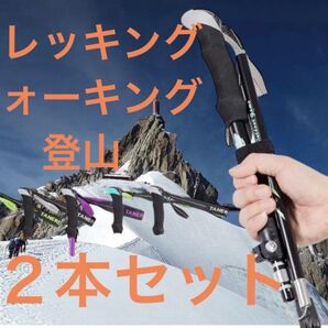 トレッキングポール 登山ストック 折り畳み 軽量 ウォーキング ハイキング 黒