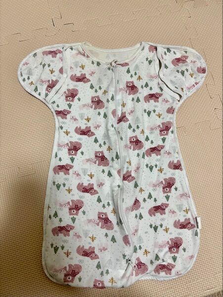 ベビー スワドル おくるみ 0-3ヶ月用 くま 前開き 袖ボタン