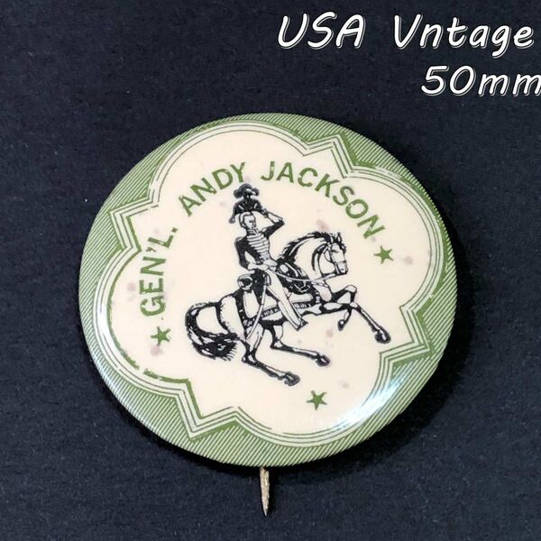 アメリカ 雑貨 ビンテージ 缶バッジ 50mm 『 アンディ・ジャクソン将軍 』 ピンバッチ (BAT572)