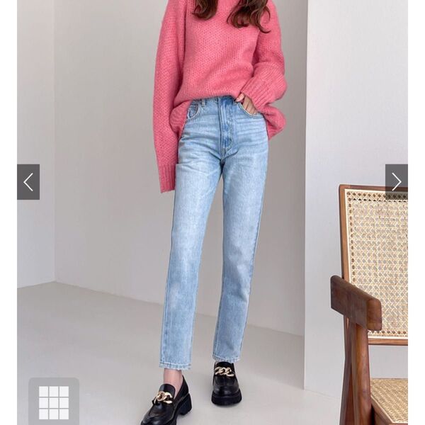 GRL グレイル ハイウエストテーパードデニムパンツ 淡いブルー Sサイズ ダグ付き