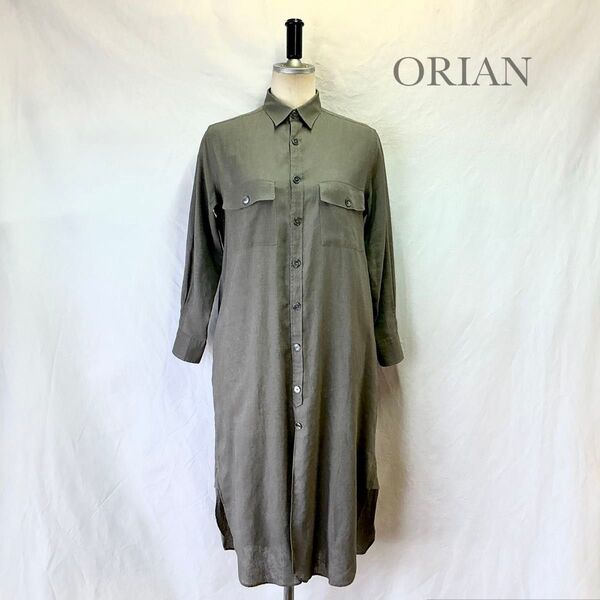 美品 ORIAN シャツワンピース リネン × コットン ワンピース シャツワンピ カーキグリーン モスグリーン イタリア製