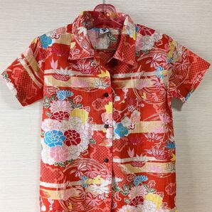 KIKISKY 半袖アロハシャツ ハワイアン 和柄着物風 レディース M