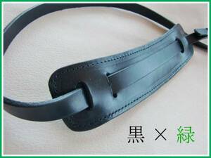  handmade leather guitar strap vintage stlye[ black × green ] original leather 