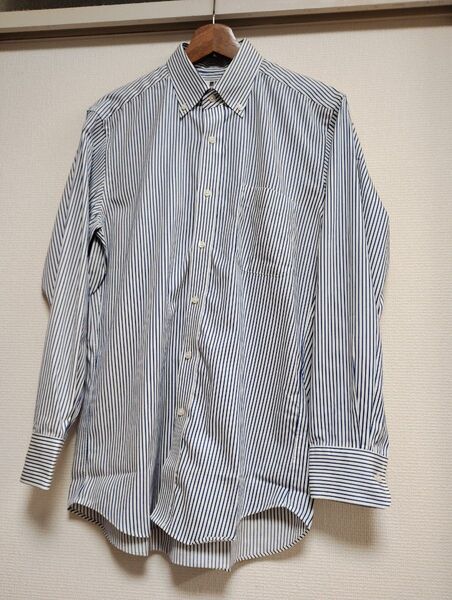 メンズ Mサイズ 試し着 美品 UNIQLO ストライプ 長袖シャツ ブルー