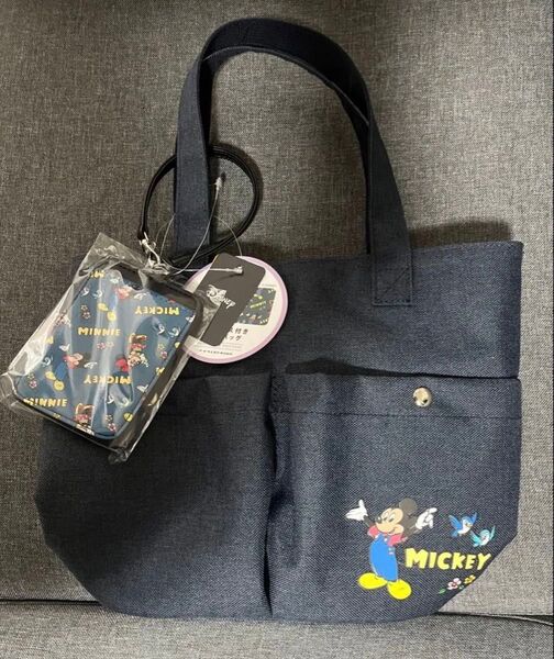 ディズニー ミッキー ミニー パスケース付き トートバッグ