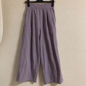 ファクターイコール 綿麻ワイドパンツ ラベンダー パープル イージー