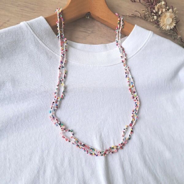 No.63 ビーズクロッシェネックレス ハンドメイド ビーズネックレス ビーズクロシェ アクセサリー レディースネックレス