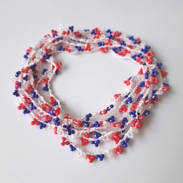 No.75 ビーズクロッシェネックレス ハンドメイド 2連 ビーズネックレス レディースネックレス ビーズアクセサリー カラフル