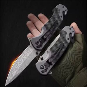 ダマスカス柄アウトドア折りたたみナイフ多機能 EDC ポケットナイフキャンプサバイバルジャックナイフ ハイキングバーベキュー