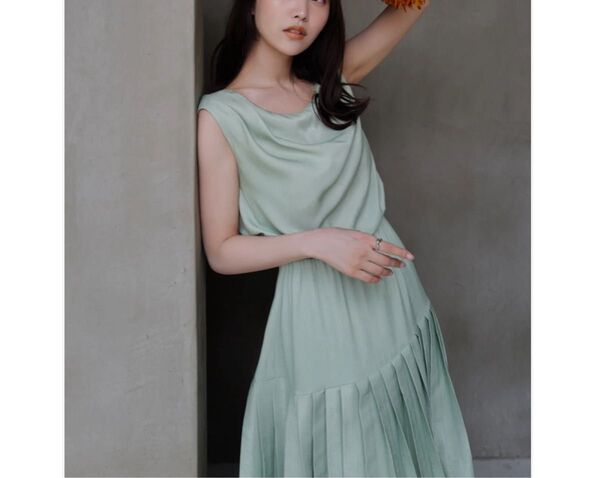VALLAN バラン Sleeveless Drape Pleats Dress ノースリーブワンピース プリーツワンピース