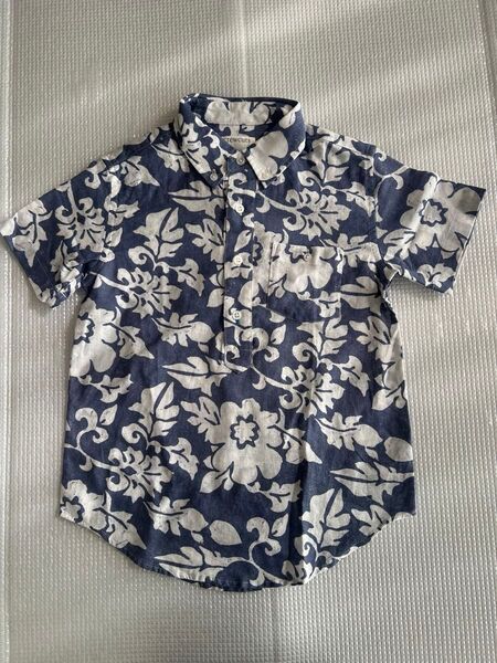 J.CREW キッズ 半袖シャツ ネイビー ボタニカル柄 6-7歳用 リネンコットン 120センチ アロハシャツ 男の子