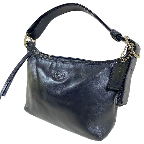 極美品!COACH 12595 コーチ ショルダーバッグ 肩掛け 2way オールレザー ブラック ロゴ型押し ゴールド金具 黒