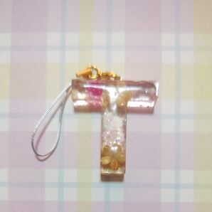 レジン キーホルダー ハンドメイド イニシャル T ピンク