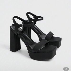 SHEIN シーイン 厚底ストラップ チャンキーヒール ストラップサンダル ブラック パンプス ヒール サンダル