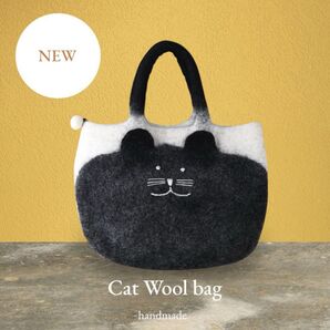 新品*Cat Wool bag 黒猫トートバッグ バッグ 羊毛 ネパールフェルト ネパールウール 羊毛フェルト フェルト雑貨