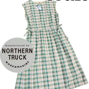 【新品 完売品】NORTHERN TRUCK ノースリーブワンピース ベージュ×ブラウンワンピース チェック柄 北欧風 M