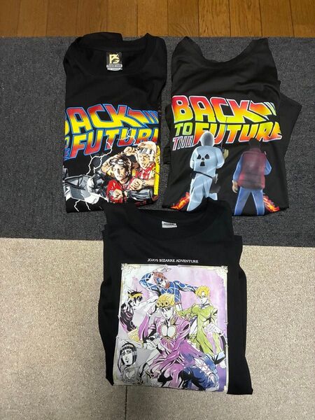 メンズ レディース ブラック XXL バックトゥザフューチャー2枚 ジョジョの奇妙な冒険1枚 Tシャツ 半袖 洋画 名作 アニメ