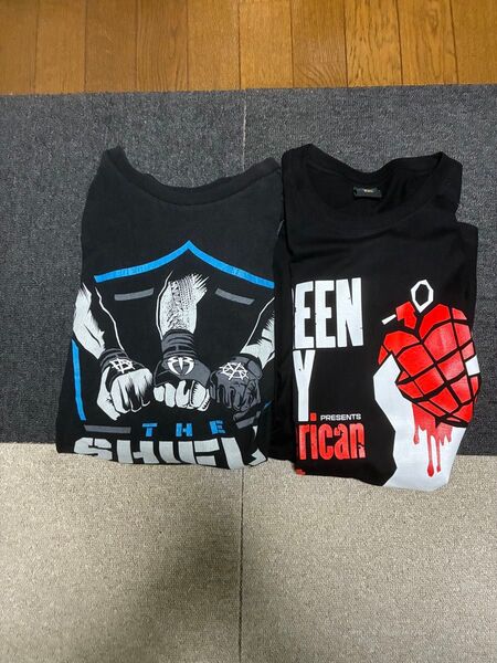 メンズ レディース ブラック XXL WWE プロレス グリーンデイ アメリカンイディオット 2点セット Tシャツ 古着 半袖