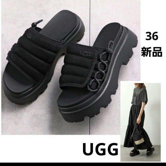 UGG アグブラック軽量厚底サンダル 1152697 新品