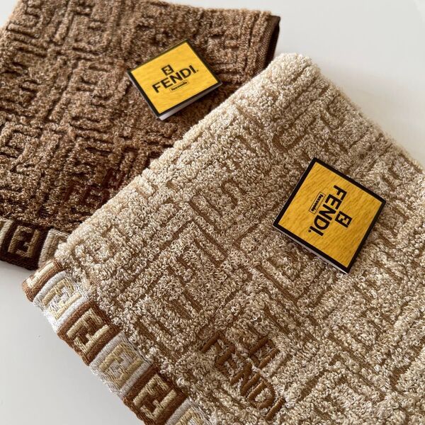 FENDI タオルハンカチ 2点セット ブラウン ベージュ ズッカ柄
