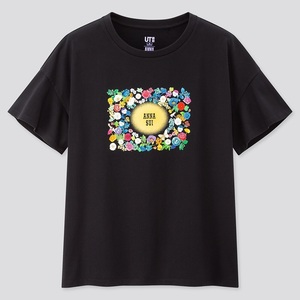 ラスト2点★ ユニクロ アナスイ Tシャツ Mサイズ 黒 ロゴ 花 蝶 ボヘミアン ボタニカル デザイナー NY ブラック 新品