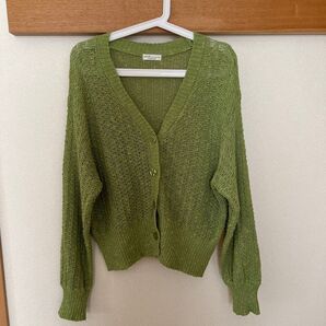 earth music&ecology 透かし編みカーディガン グリーン